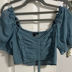 Women's Blue Ruffled Top